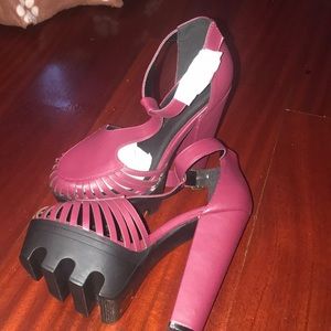 Burgundy Boxed Heel Sandal